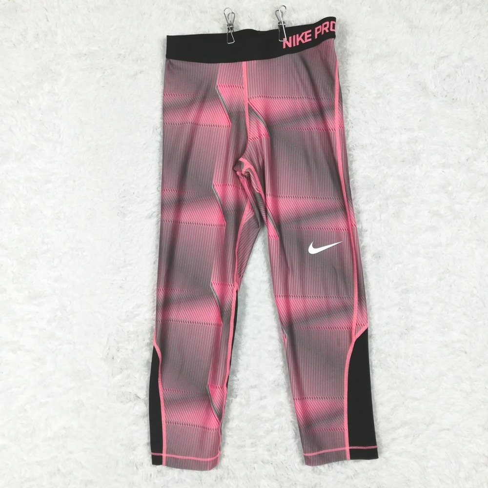 Nike Pro Womens Pants Capri Leggings Cool Pyramid Pink Black Dri-Fit M